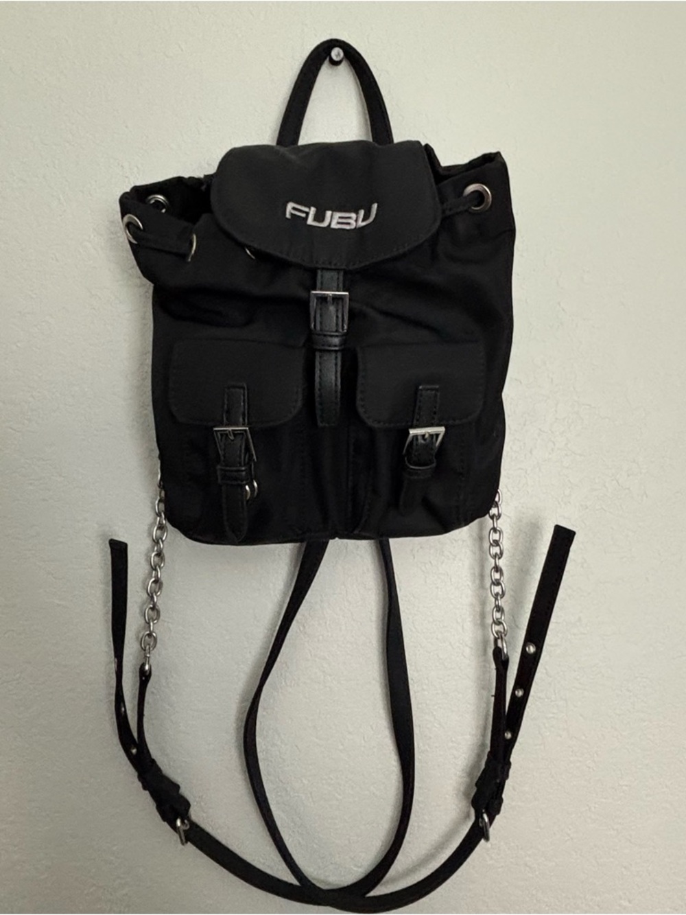 FUBU Forever 21 Black Canvas Backpack with Turtle Keychain